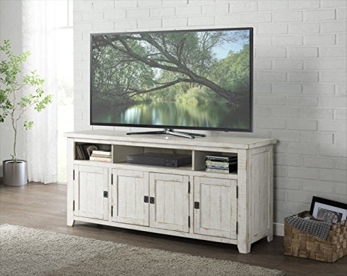 Wooden Tv Stand With 3 Shelves And Cabinets, White By Benzara | TV Stands | Modishstore - 4