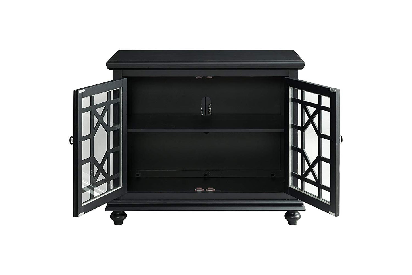 Wooden Tv Stand With Trellis Detailed Doors, Antique Black By Benzara | TV Stands | Modishstore - 4