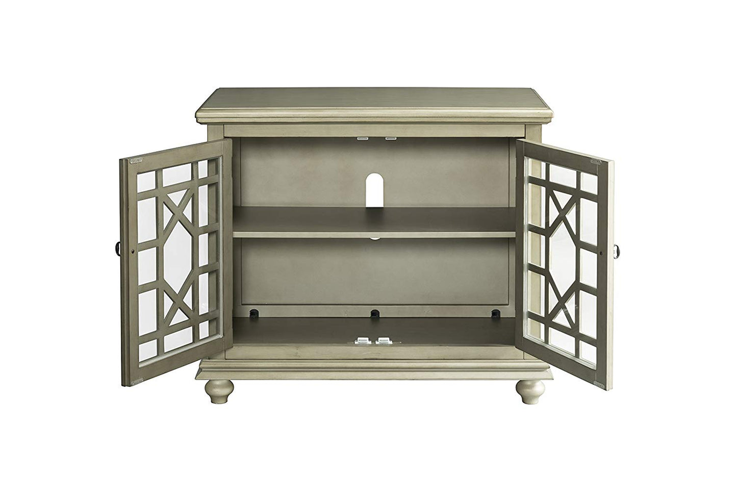 Wooden Tv Stand With Bun Feet, Antique Silver By Benzara | TV Stands | Modishstore - 4