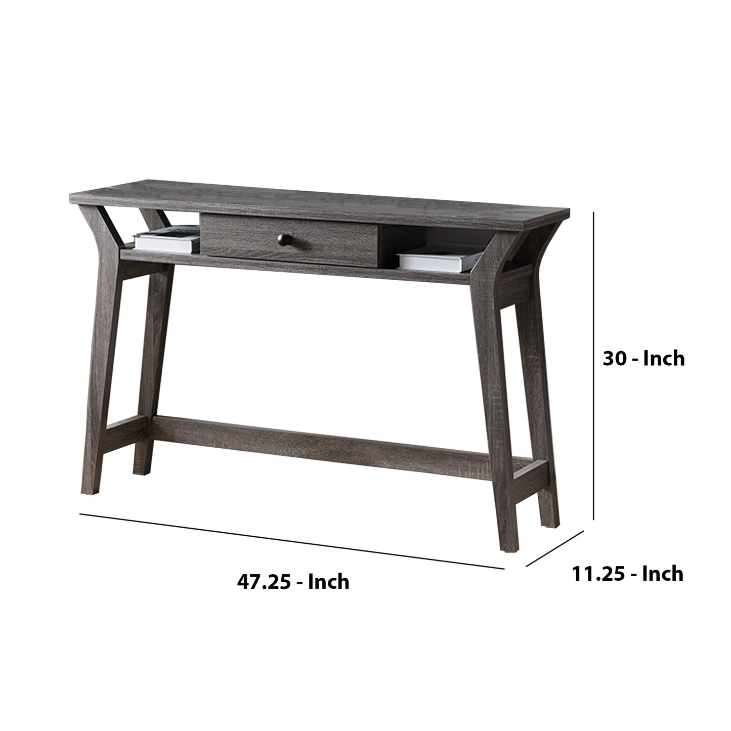 Wooden Desk With Drawer And Shelves, Distressed Gray By Benzara | Desks | Modishstore - 5