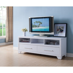 Wooden Tv Stand With 2 Drawers & 3 Open Shelves, White  By Benzara