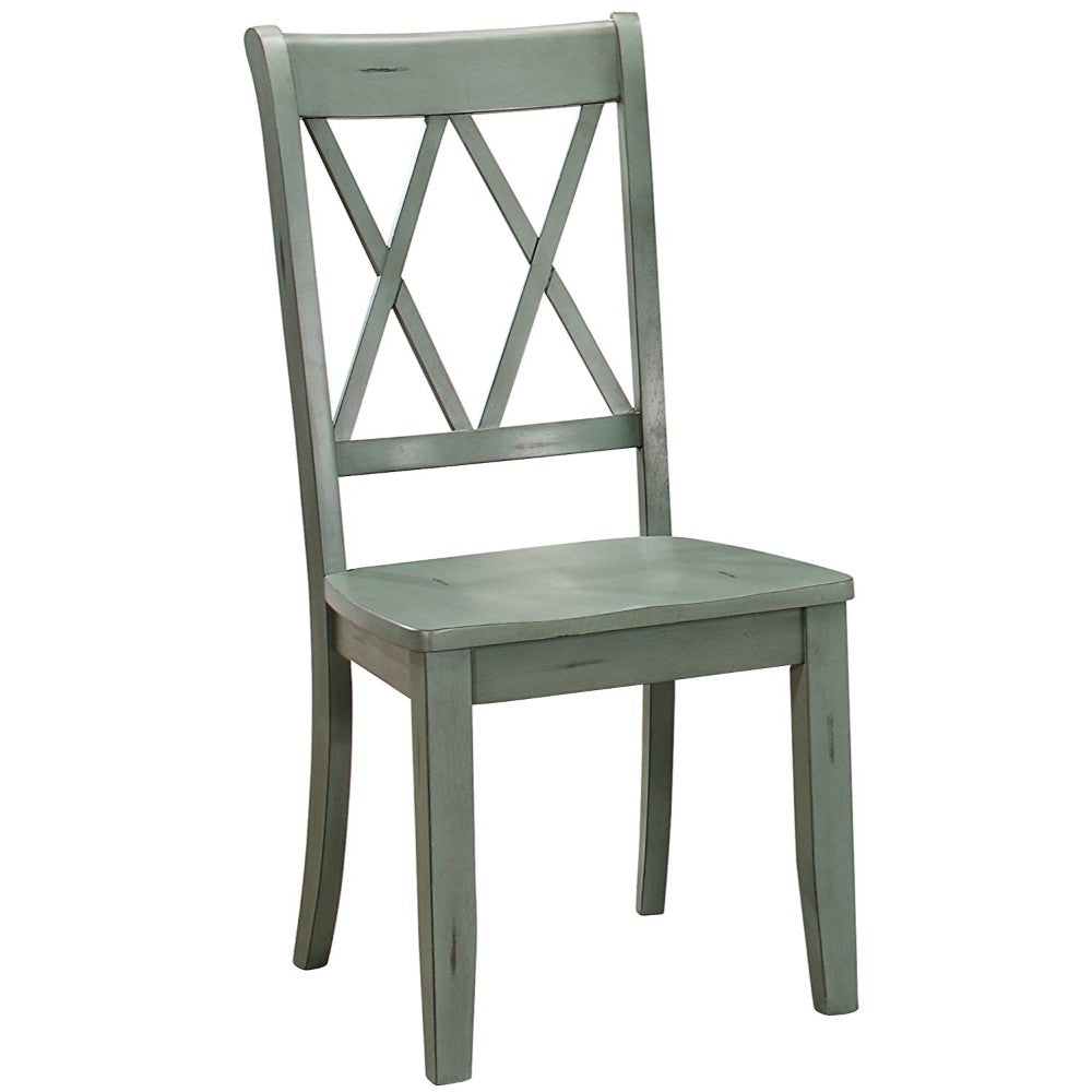 Pine Veneer Side Chair With Double X-Cross Back, Teal Blue, Set Of 2 By Benzara | Dining Chairs | Modishstore