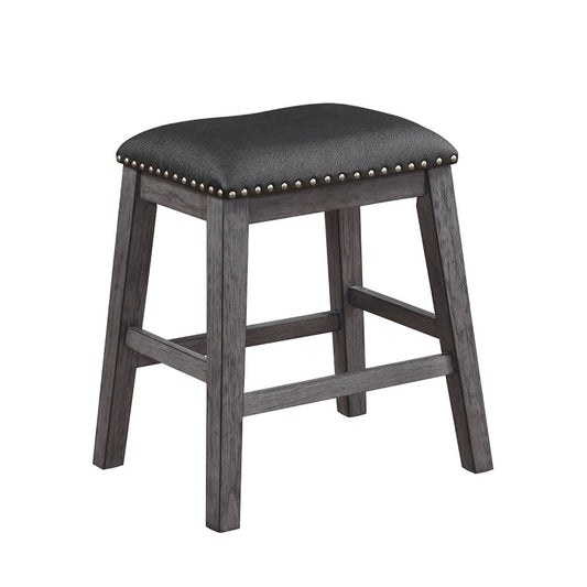Wood & Leather Counter Height Stool With Nail Head Trim, Set Of 2, Black & Gray  By Benzara | Stools |  Modishstore 