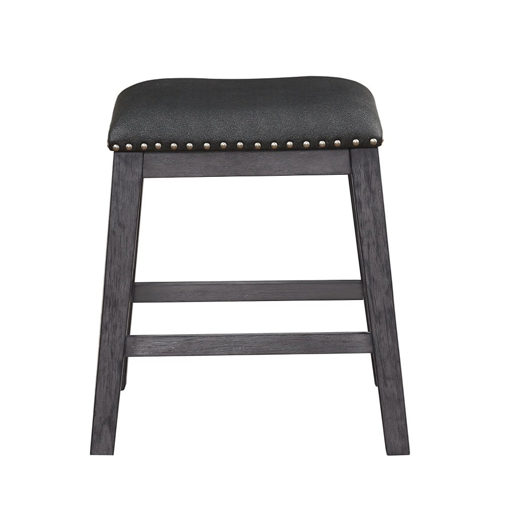 Wood & Leather Counter Height Stool With Nail Head Trim, Set Of 2, Black & Gray  By Benzara | Stools |  Modishstore  - 2