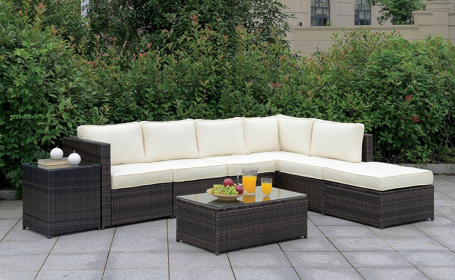 Aluminum Frame Patio Side Chair With Cushioned Seating, Ivory & Espresso Brown By Benzara | Outdoor Chairs | Modishstore - 2