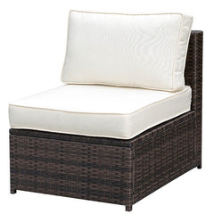 Aluminum Frame Patio Side Chair With Cushioned Seating, Ivory & Espresso Brown By Benzara