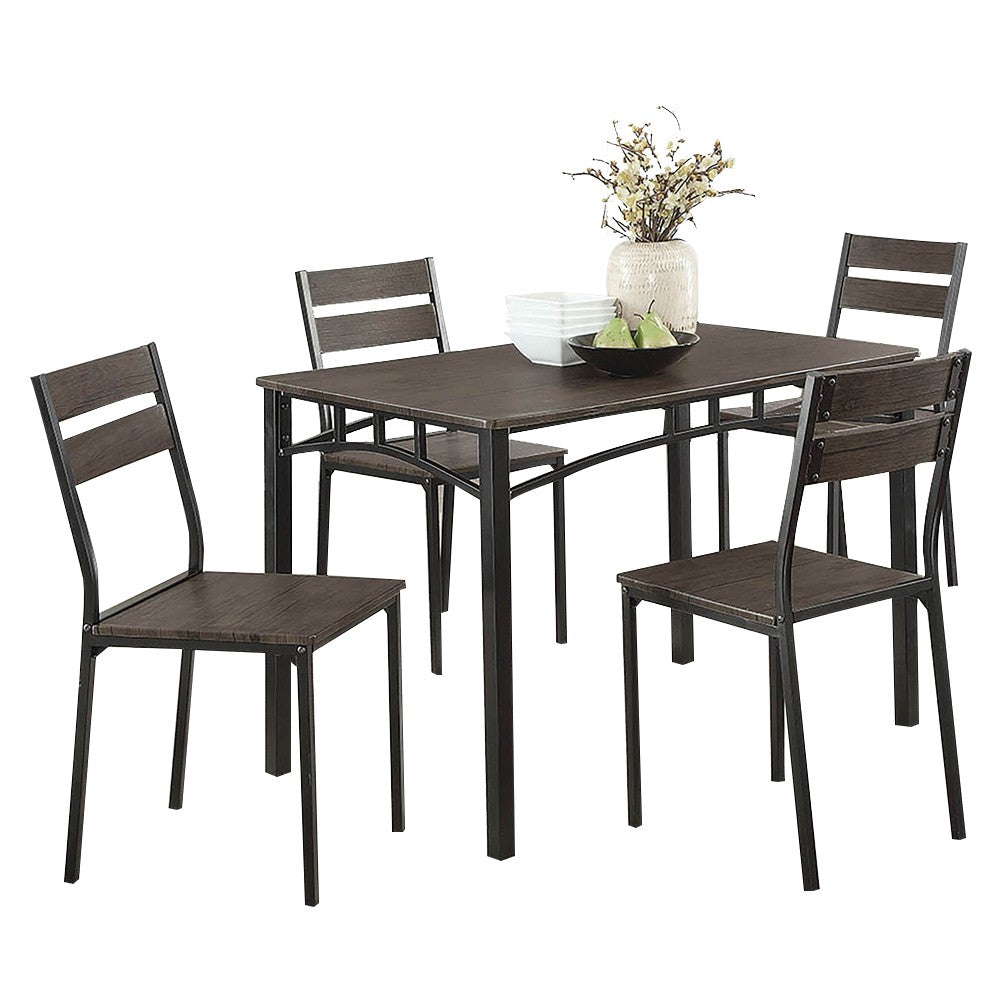 5-Piece Metal And Wood Dining Table Set In Antique Brown By Benzara | Dining Tables | Modishstore - 3