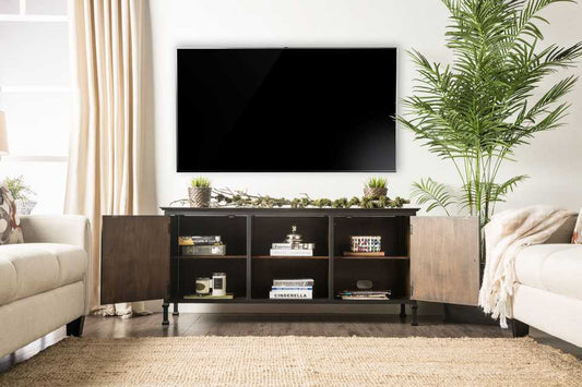 60" Wooden And Metal Frame Tv Stand With 2 Open Shelves, Brown  By Benzara | TV Stands |  Modishstore 