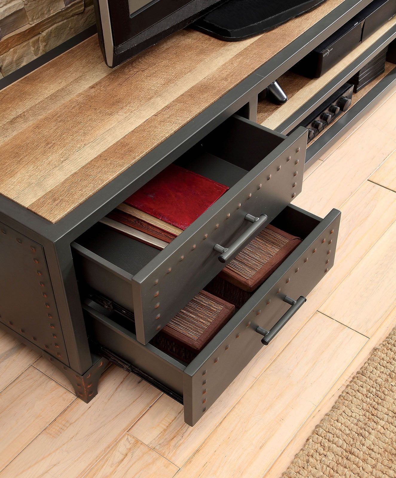 60" Wooden Tv Stand With 4 Drawers And 2 Open Shelves In Gray By Benzara | TV Stands | Modishstore - 4