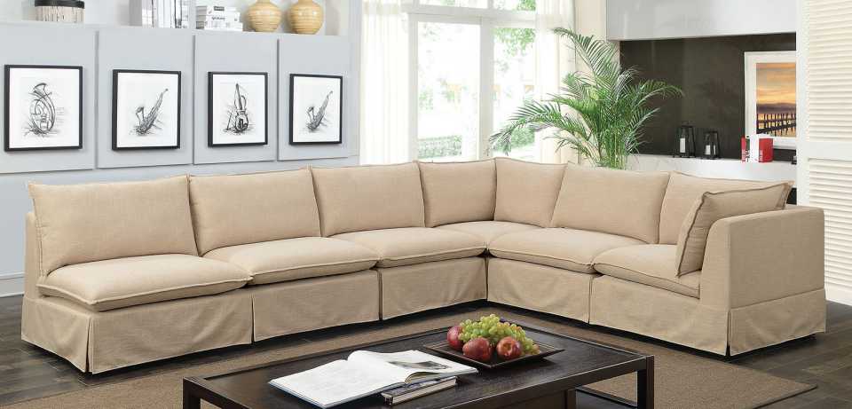 Fabric Upholstered Armless Chair With Padded Cushions In Beige By Benzara | Lounge Chairs | Modishstore