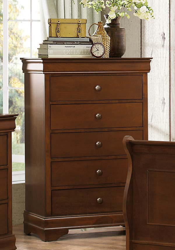 Transitional Style Wooden Chest With 5 Drawers, Cherry Brown By Benzara | Drawers | Modishstore