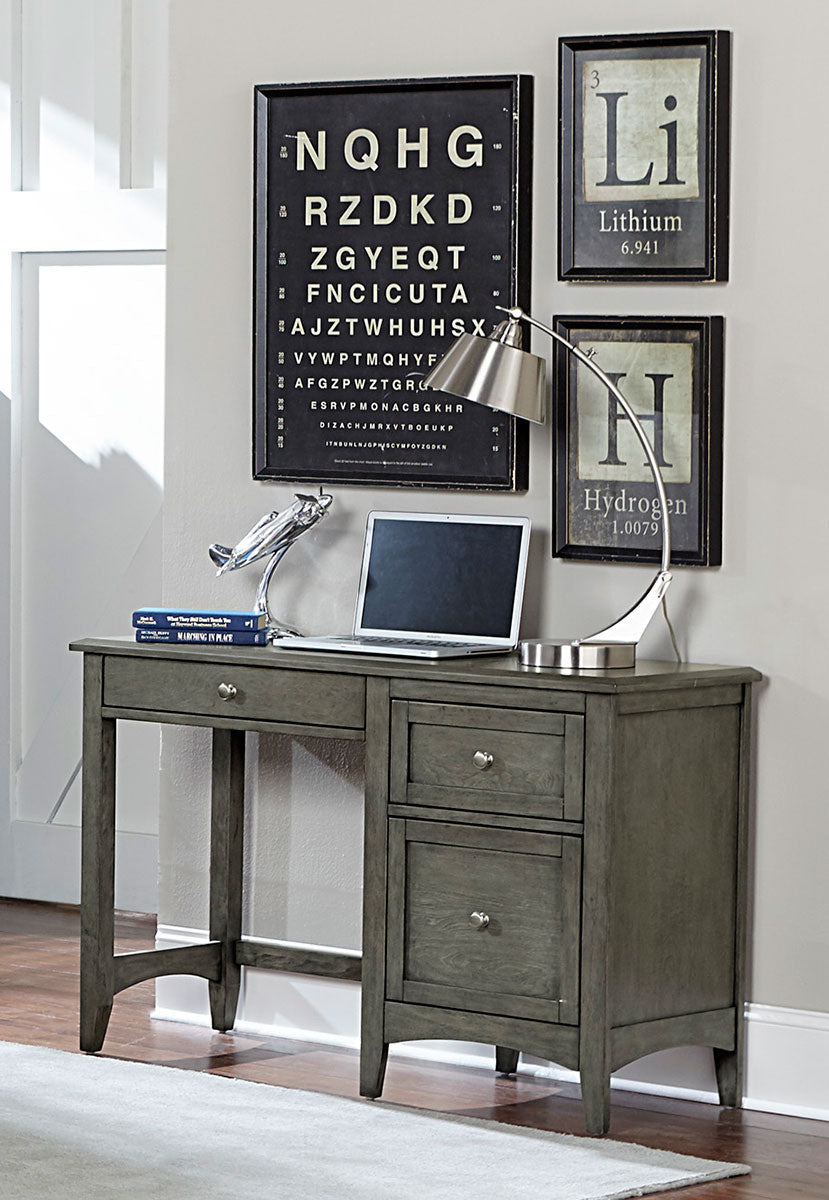 Wooden Writing Desk With Keyboard Tray And 2 Drawers, Gray By Benzara | Desks | Modishstore