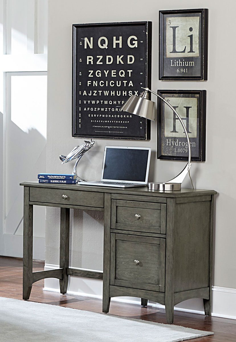 Wooden Writing Desk With Keyboard Tray And 2 Drawers, Gray By Benzara | Desks |  Modishstore 