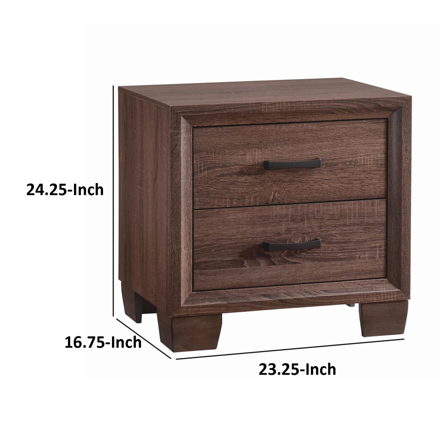 Wooden 2 Drawer Nightstand, Medium Warm Brown By Benzara | Nightstands | Modishstore - 6