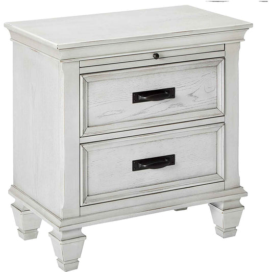 Wooden Nightstand With 2 Drawers & 1 Pull Out Tray, White  By Benzara | Nightstands |  Modishstore 