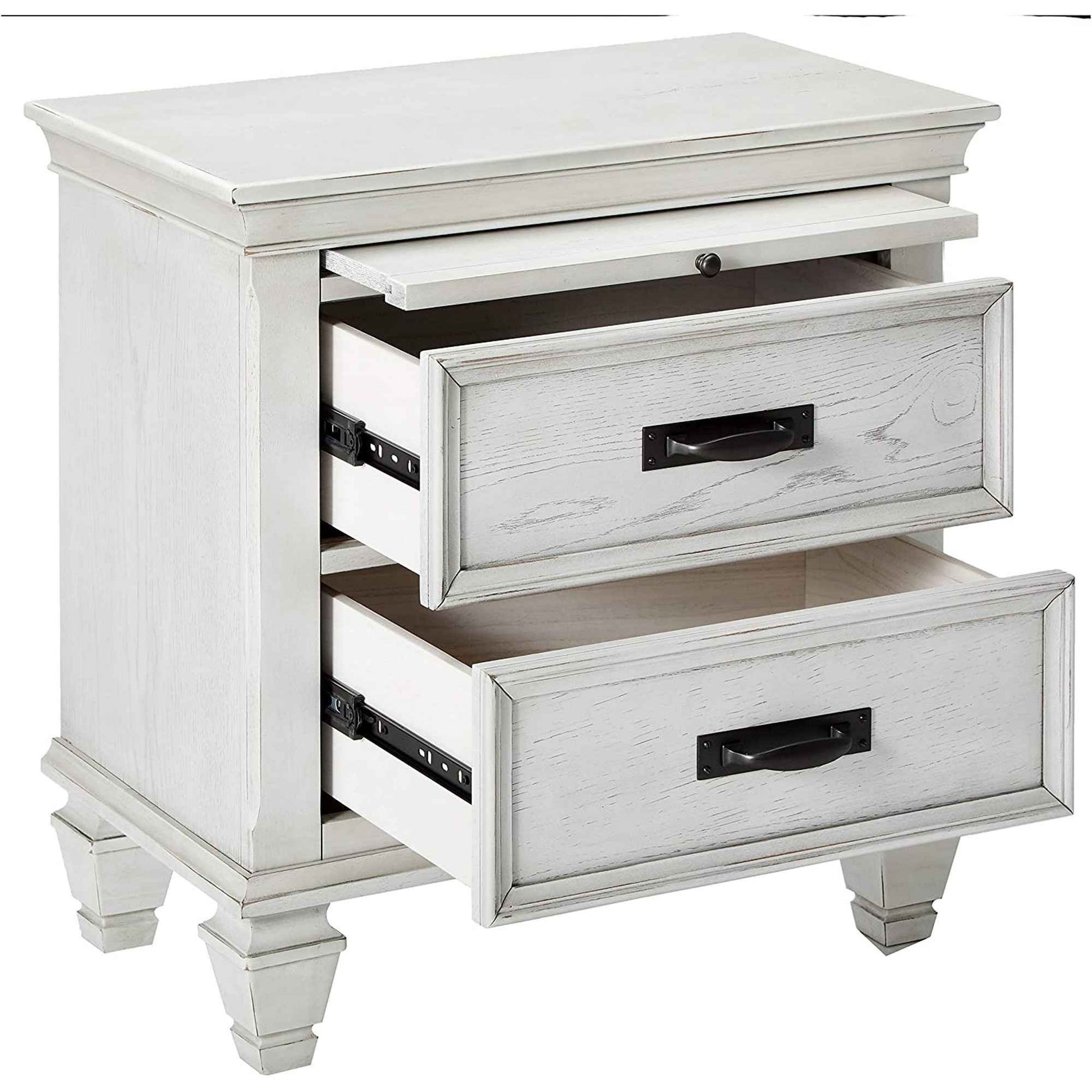 Wooden Nightstand With 2 Drawers & 1 Pull Out Tray, White  By Benzara | Nightstands |  Modishstore  - 3