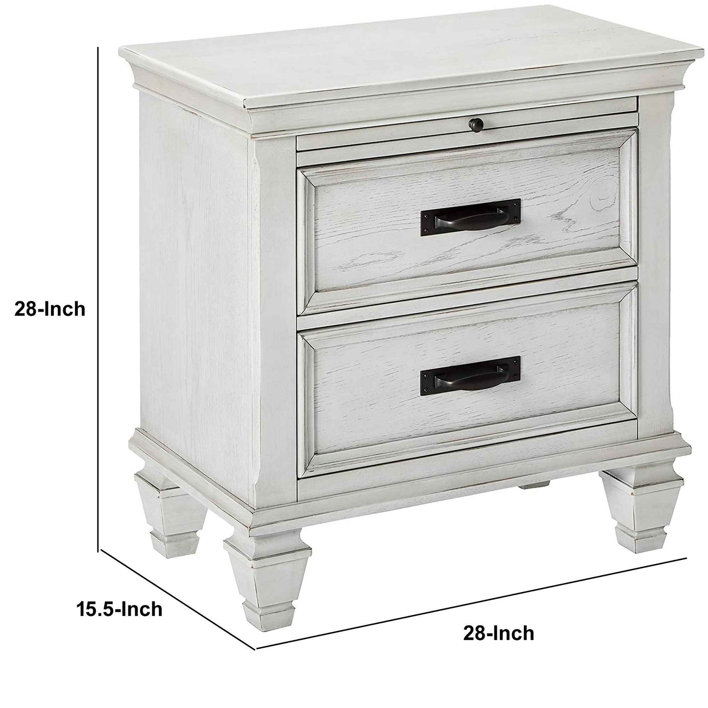 Wooden Nightstand With 2 Drawers & 1 Pull Out Tray, White  By Benzara | Nightstands |  Modishstore  - 5