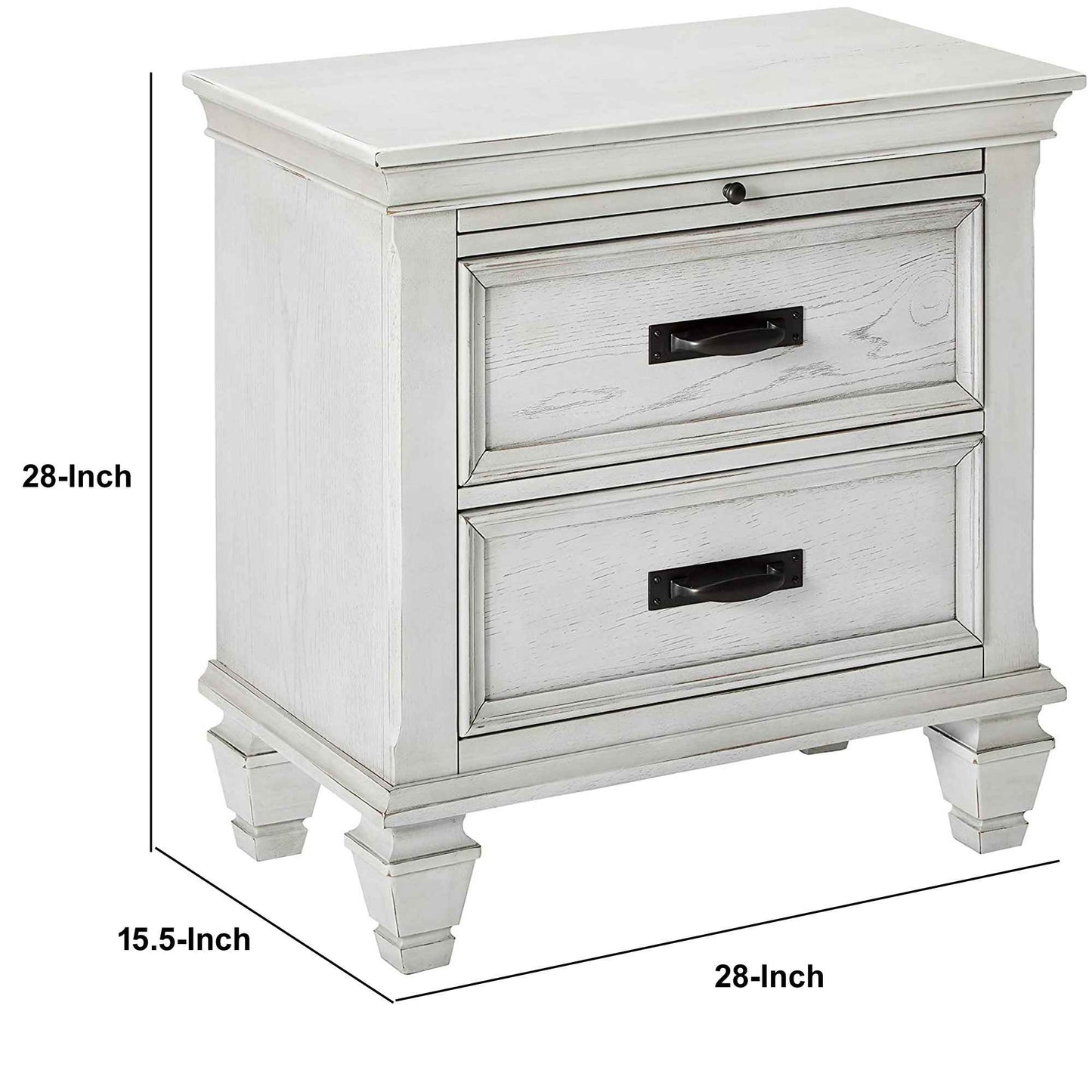 Wooden Nightstand With 2 Drawers & 1 Pull Out Tray, White By Benzara | Nightstands | Modishstore - 5