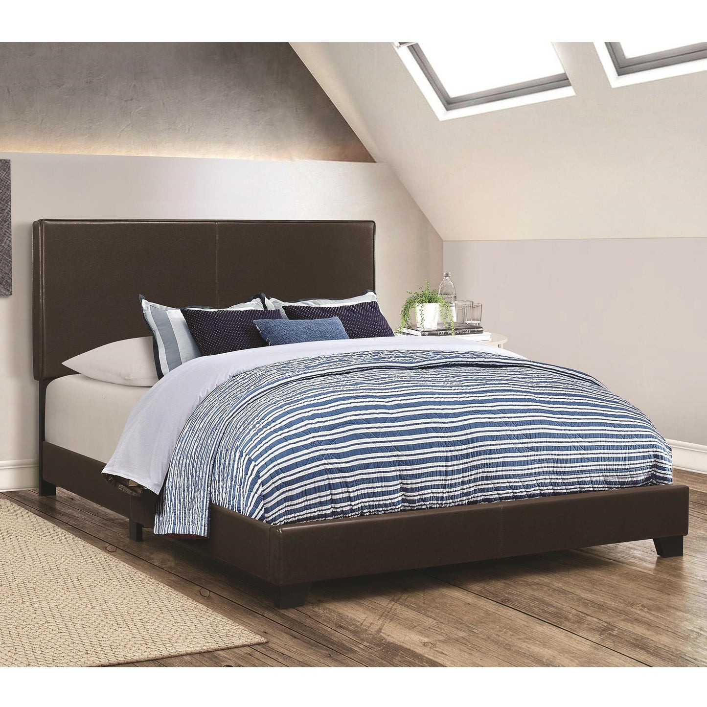 Leather Upholstered California King Size Platform Bed, Brown By Benzara | Beds | Modishstore