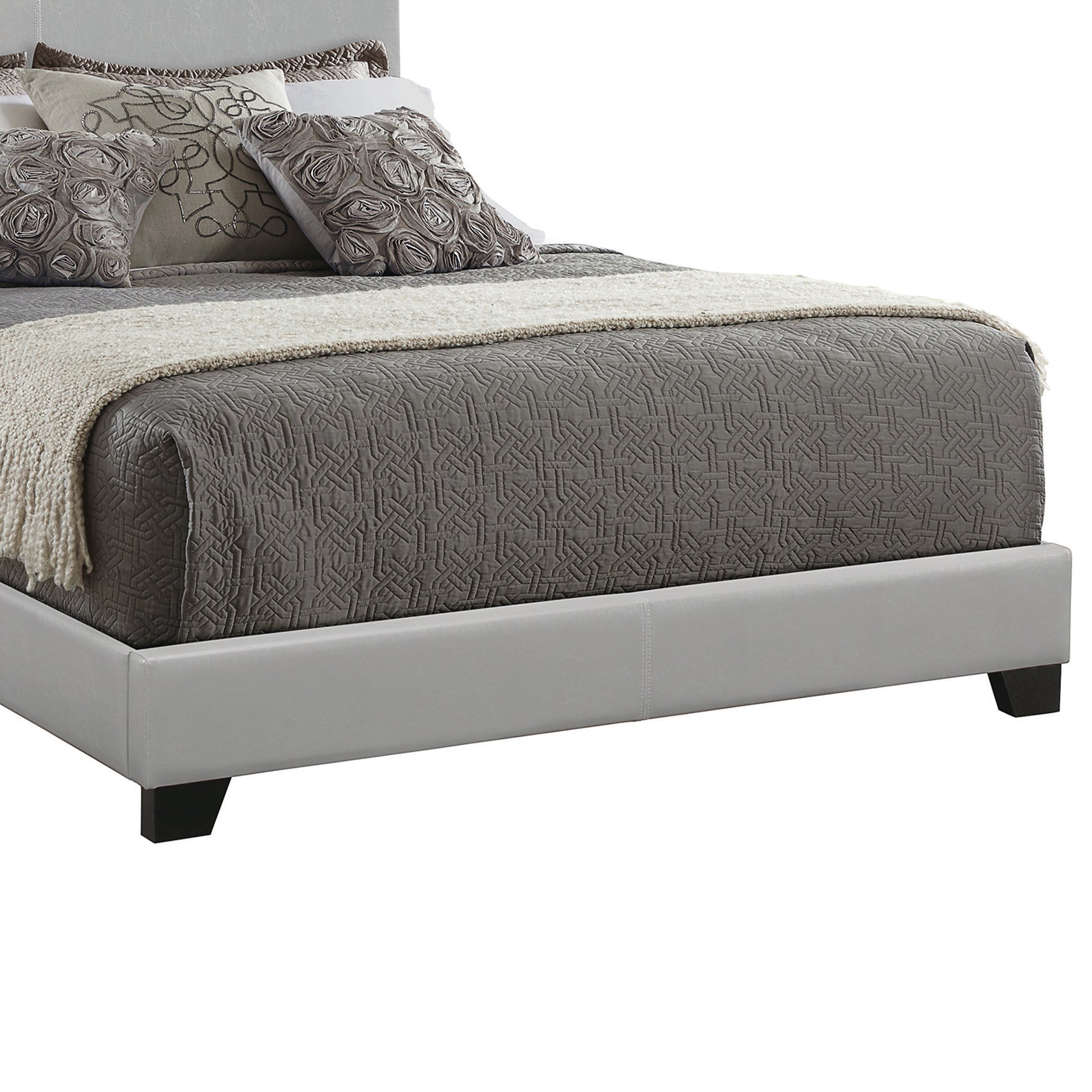 Leather Upholstered California King Size Platform Bed, Gray By Benzara | Beds |  Modishstore  - 4