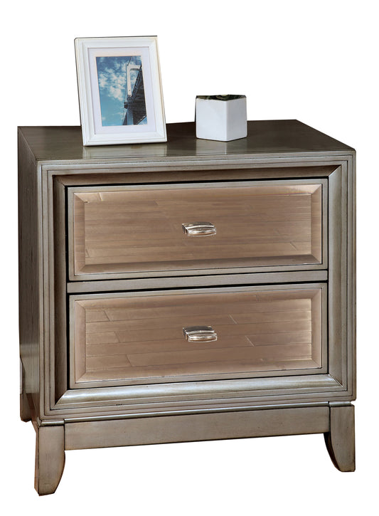 Contemporary Solid Wood Night Stand With Drawers, Silver  By Benzara | Nightstands |  Modishstore 