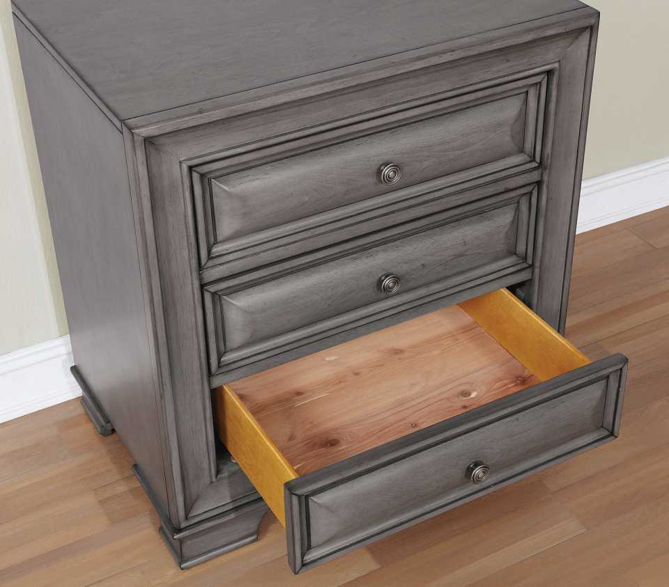 Transitional Wood Night Stand With Night Light, Gray By Benzara | Nightstands | Modishstore