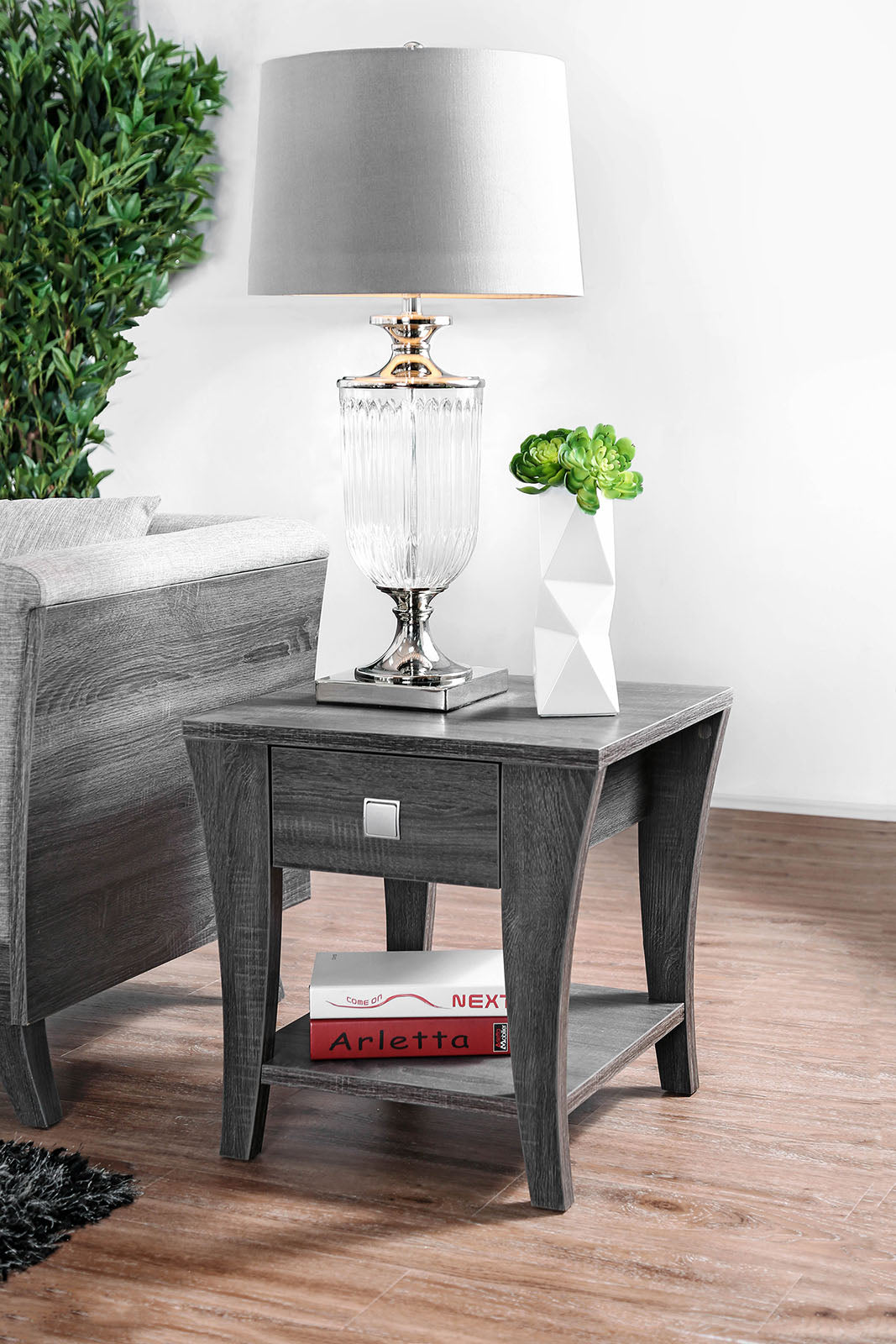 Wooden End Table With Swooping Curled Legs, Gray By Benzara | End Tables | Modishstore