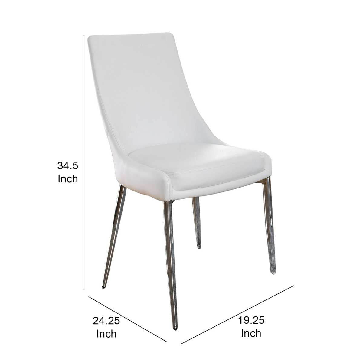 Leatherette Upholstered Metal Side Chair With Tapered Legs, Pack Of Two, White And Silver  By Benzara | Side Chairs |  Modishstore  - 2