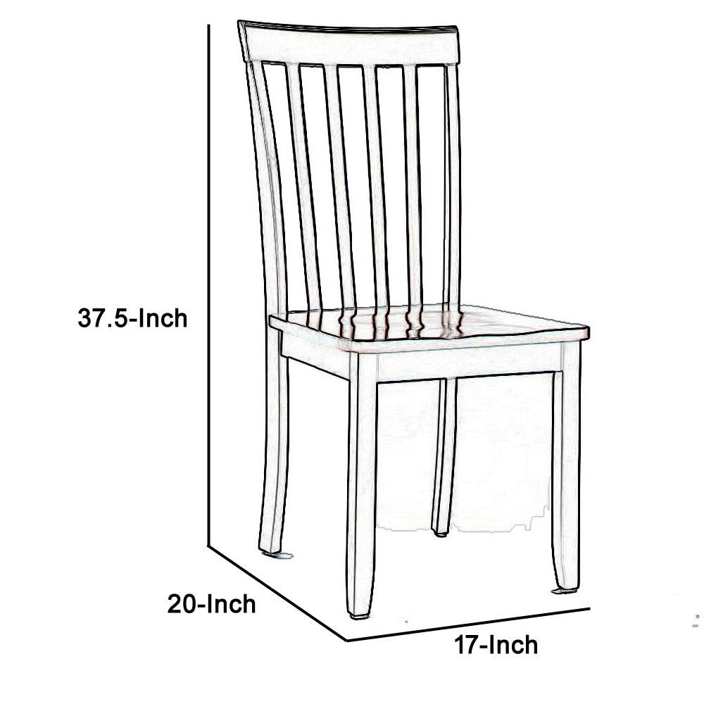 Wooden Seat Dining Chair With Slatted Backrest, Set Of 2, Brown And Black By Benzara | Dining Chairs | Modishstore - 5