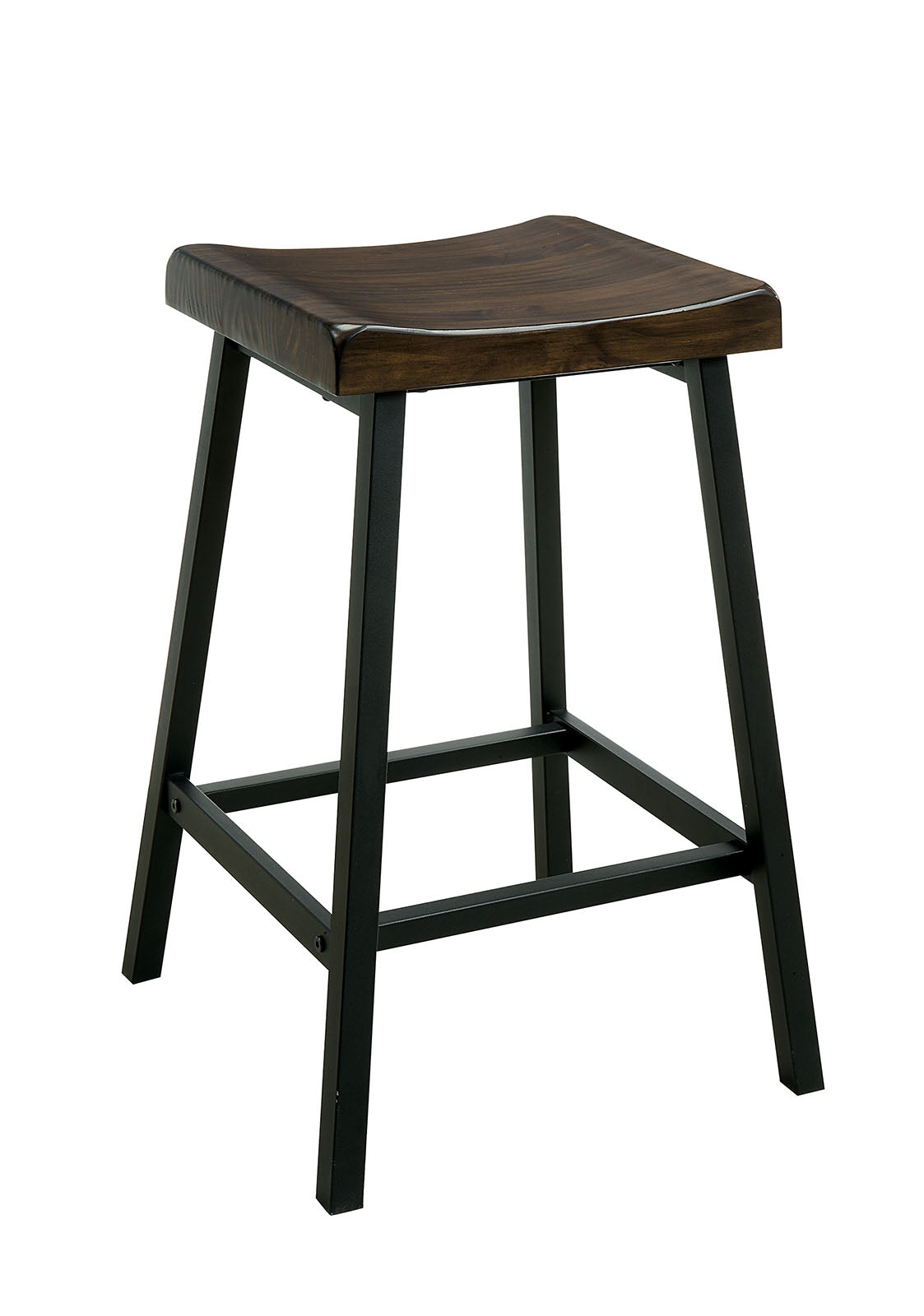 Wooden Counter Height Stool With Metal Legs, Pack Of Two, Black And Brown By Benzara | Counter Stools | Modishstore