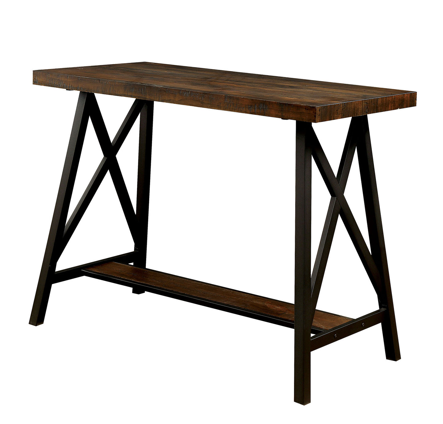 Wooden Counter Height Table With Angled Metal Legs, Black And Brown By Benzara | Dining Tables | Modishstore