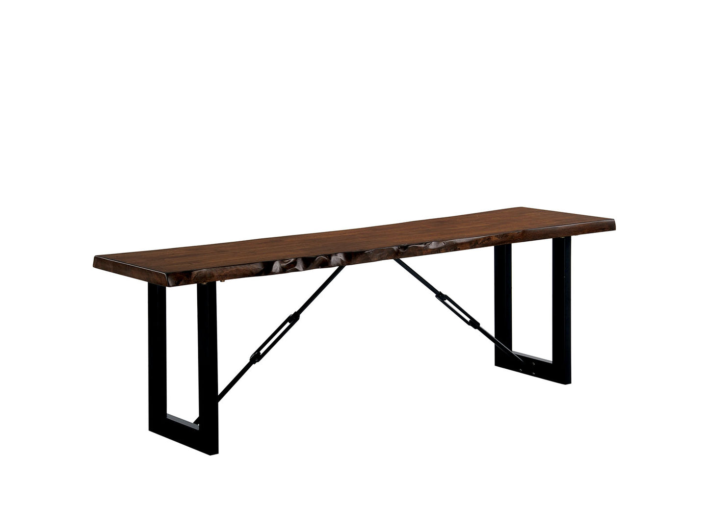 Rectangular Metal Frame Bench With Wooden Seat, Black And Brown By Benzara | Benches | Modishstore