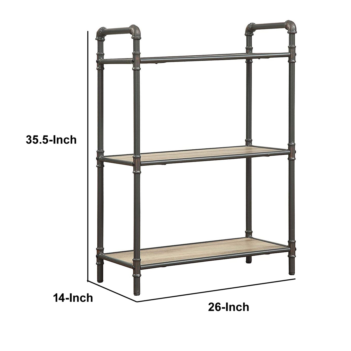 Four-Tier Metal Bookshelf With Wooden Shelves, Oak Brown & Gray By Benzara | Shelves & Shelving Units |  Modishstore  - 6