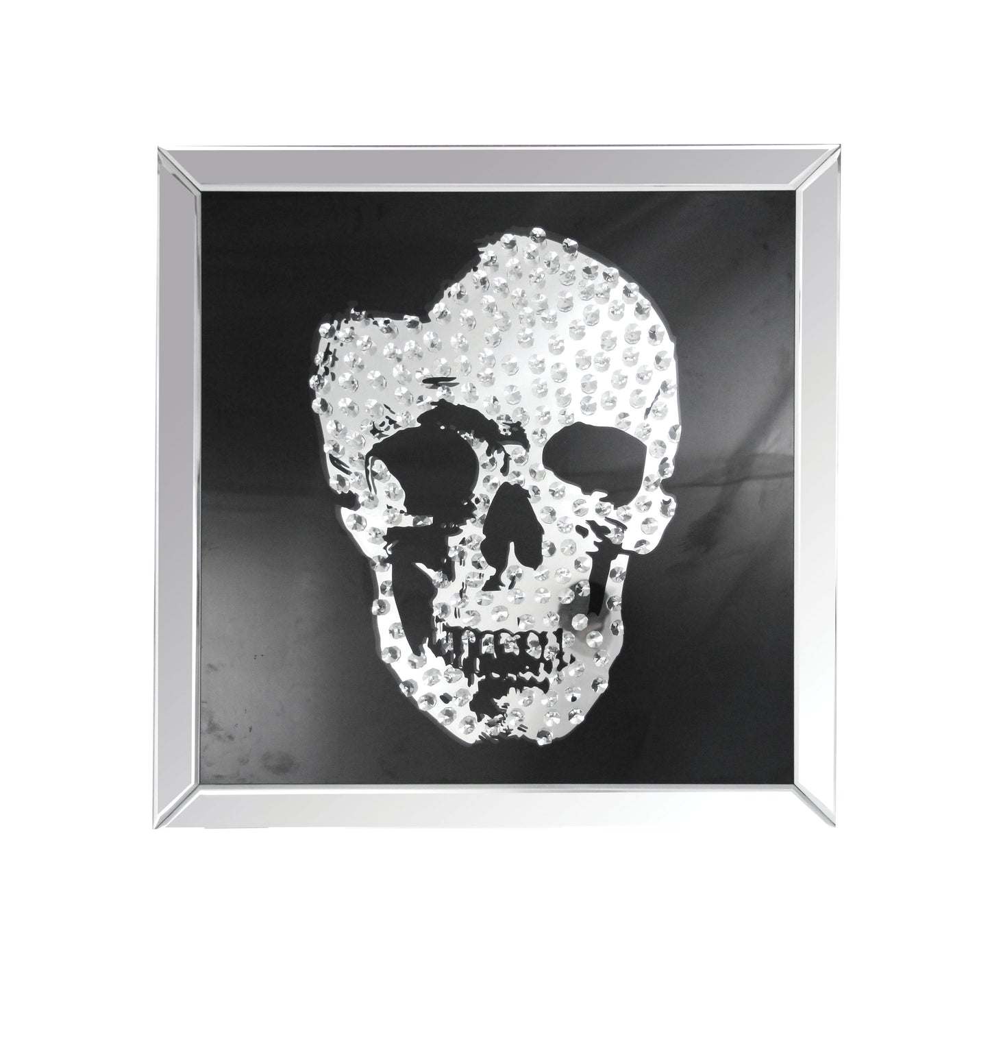 Square Mirror Framed Skull Wall Decor With Crystal Inlays, Black & Silver By Benzara | Wall Decor | Modishstore