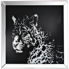 32'' Leopard Design Wall Decor With Faux Crystal Inlay, Silver By Benzara