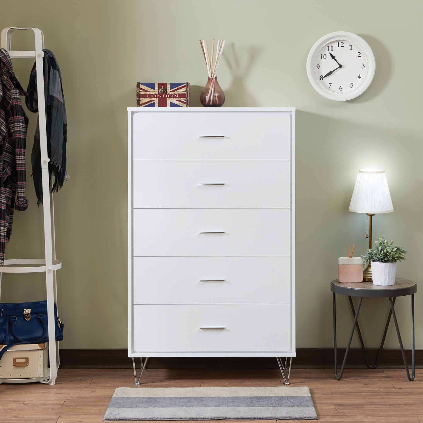 Contemporary Style Wooden Chest With Five Drawers, White By Benzara | Drawers | Modishstore