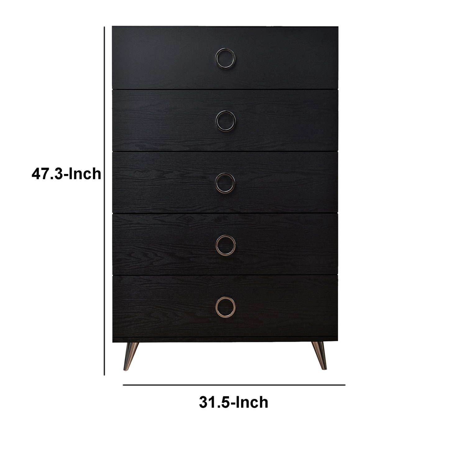 Five Drawers Wooden Chest In Contemporary Style, Black By Benzara | Drawers | Modishstore - 5
