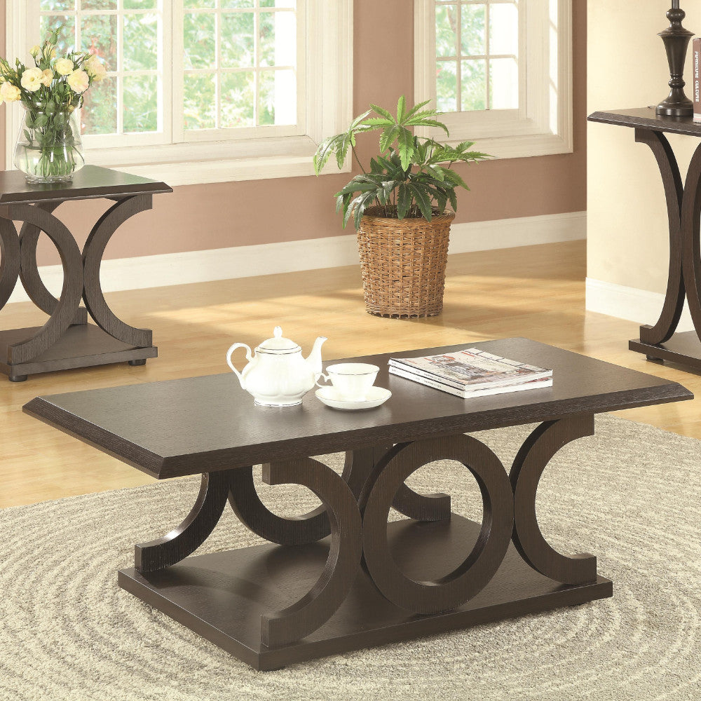 Contemporary Style C-Shaped Coffee Table With Open Shelf, Espresso Brown By Benzara | Coffee Tables | Modishstore