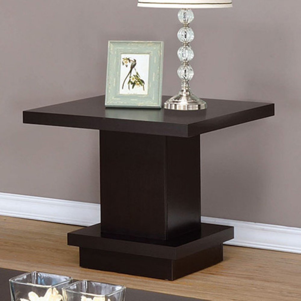 Contemporary End Table With Pedestal Base, Cappuccino Brown By Benzara | End Tables | Modishstore