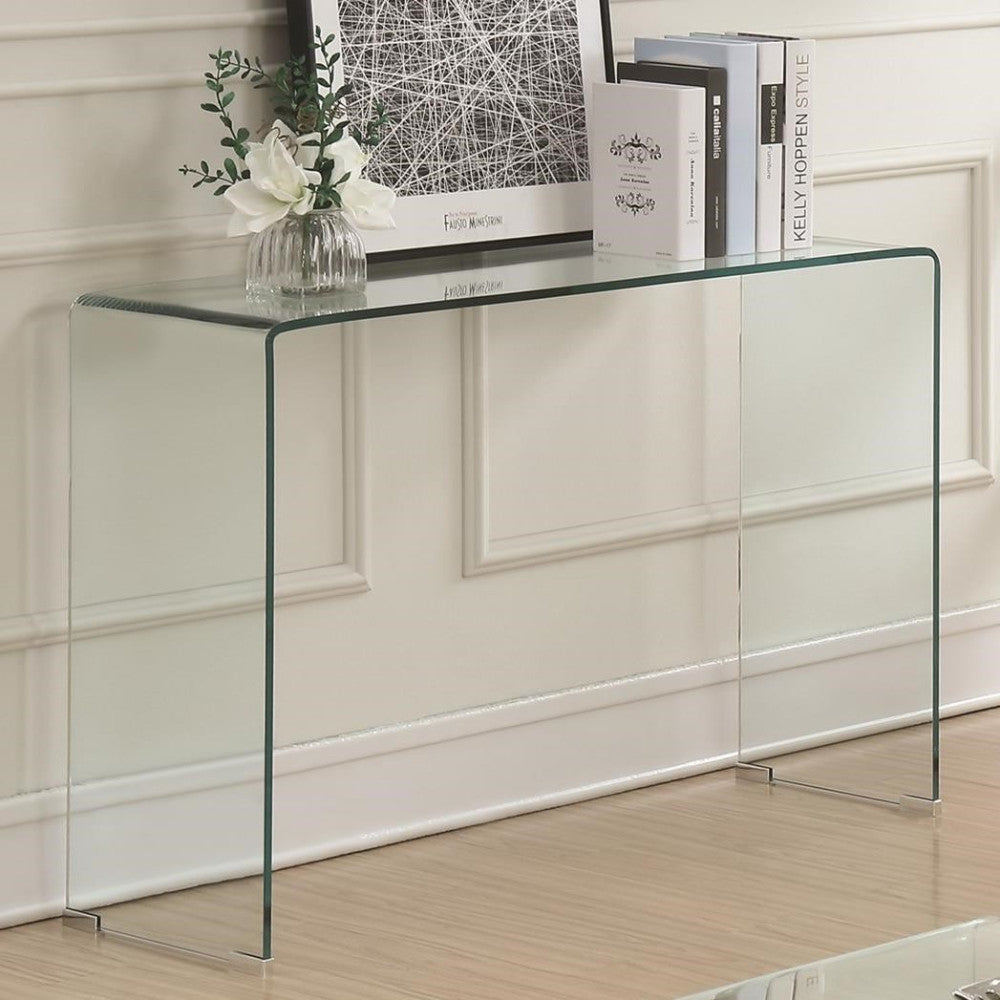 Contemporary Style Minimal Clear Glass Sofa Table, Clear By Benzara | Console Tables | Modishstore