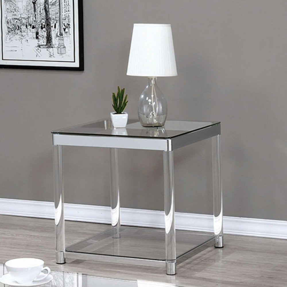 Contemporary Coffee Table With Tempered Glass Top & Chrome Silver Legs, Clear By Benzara | Coffee Tables | Modishstore