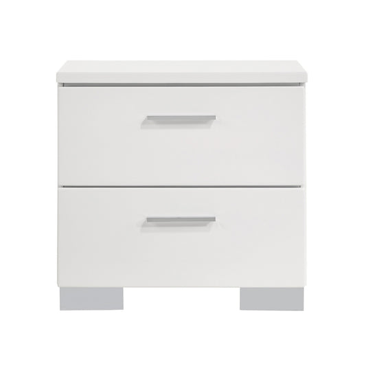 Wooden Nightstand With 2 Drawers And Chrome Metal Legs, White By Benzara | Nightstands |  Modishstore 