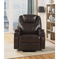 Contemporary Polyurethane Upholstered Metal Rocker Recliner With Swivel, Brown By Benzara