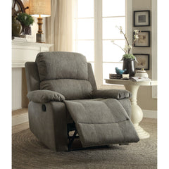 Contemporary Microfiber Upholstered Metal Recliner With Pillow Top, Gray By Benzara
