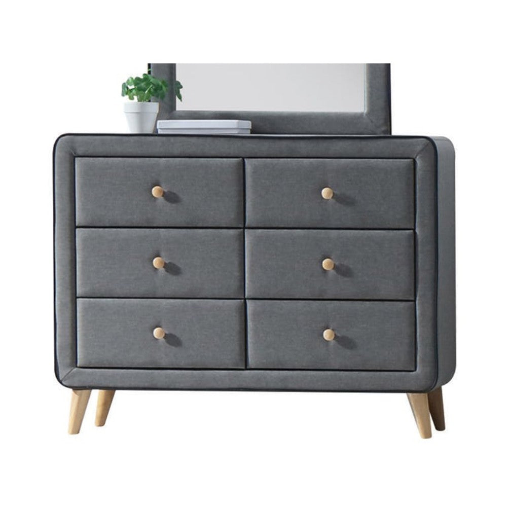 Transitional Style Wood And Fabric Upholstery Dresser With 6 Drawers, Gray By Benzara | Drawers | Modishstore