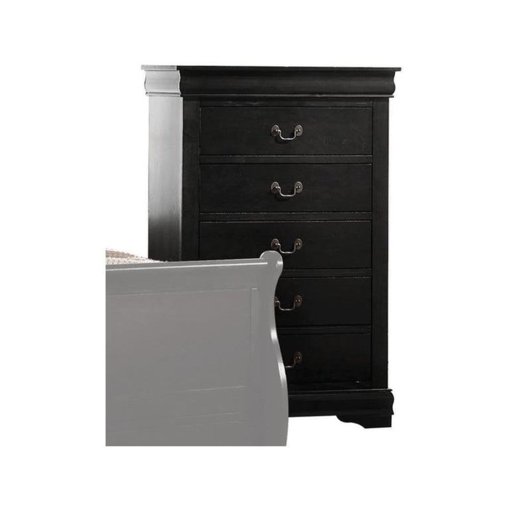 Traditional Style Wooden Chest With Five Drawers, Black By Benzara | Drawers | Modishstore