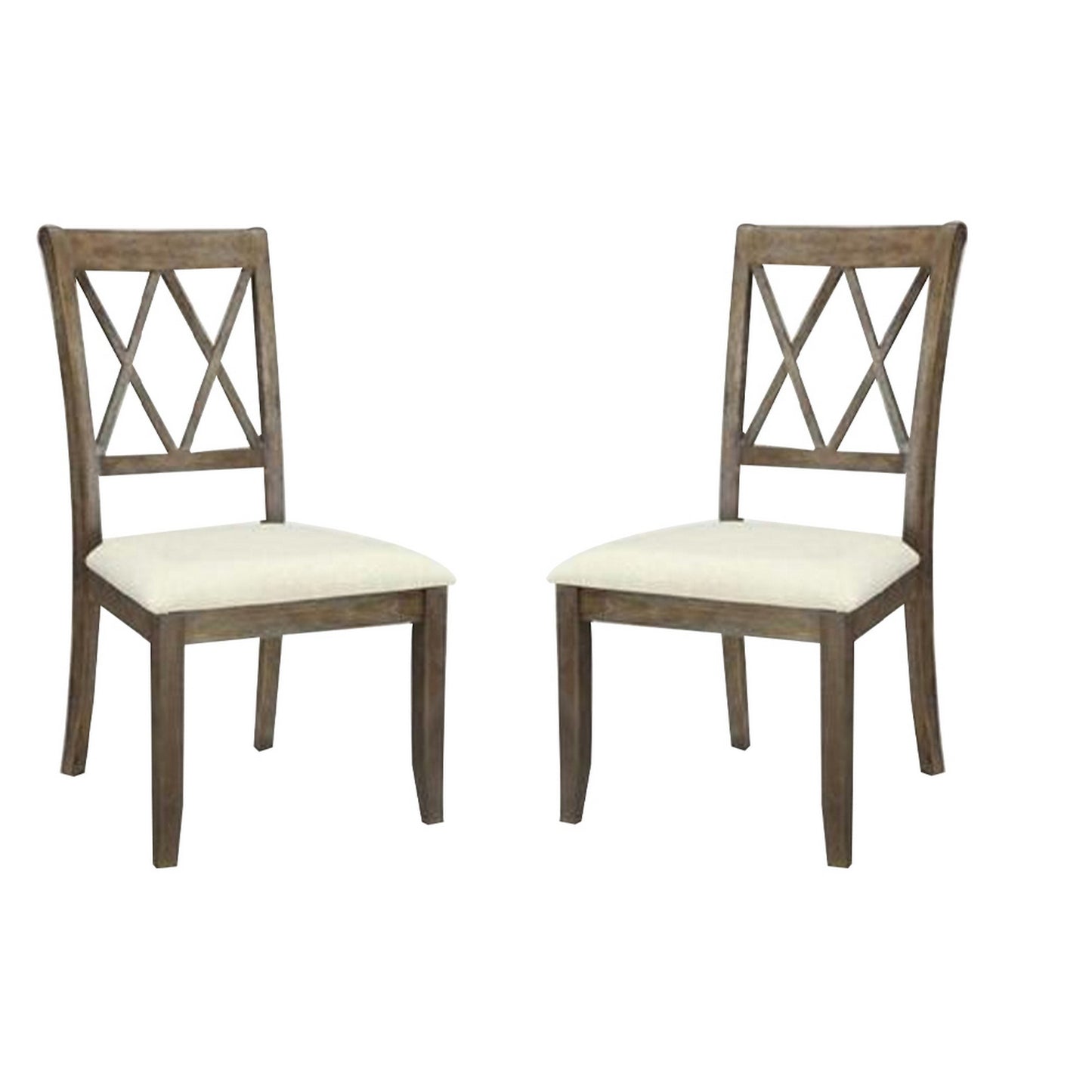 Fabric Padded Side Chairs With Double X Shaped Back, Set Of 2, Brown By Benzara | Dining Chairs | Modishstore
