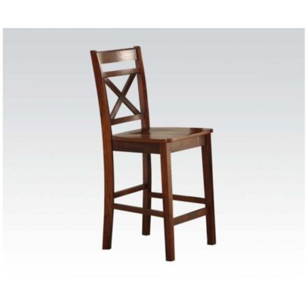 Wooden Counter Height Chair With Cross Back, Set Of 2, Cherry Brown By Benzara | Dining Chairs | Modishstore