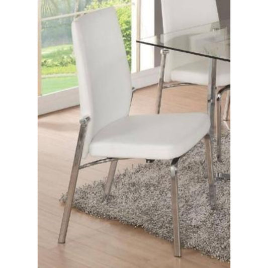 Metal Side Chair With Leatherette Seat And Back, Set Of 2, White And Silver By Benzara | Side Chairs |  Modishstore 