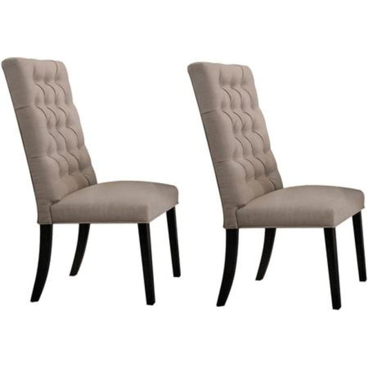 Wooden Dining Side Chair With Button Tufted Back, Set Of 2, Tan Brown And Black By Benzara | Dining Chairs |  Modishstore 